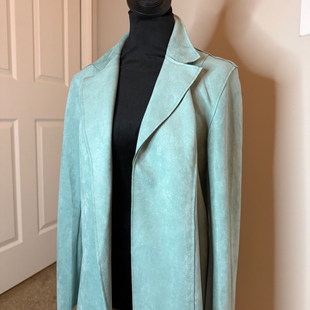 Philosophy Small Women's Faux Leather Duster Jacket Teal Long Sleeve MSRP $78 - Picture 3 of 7
